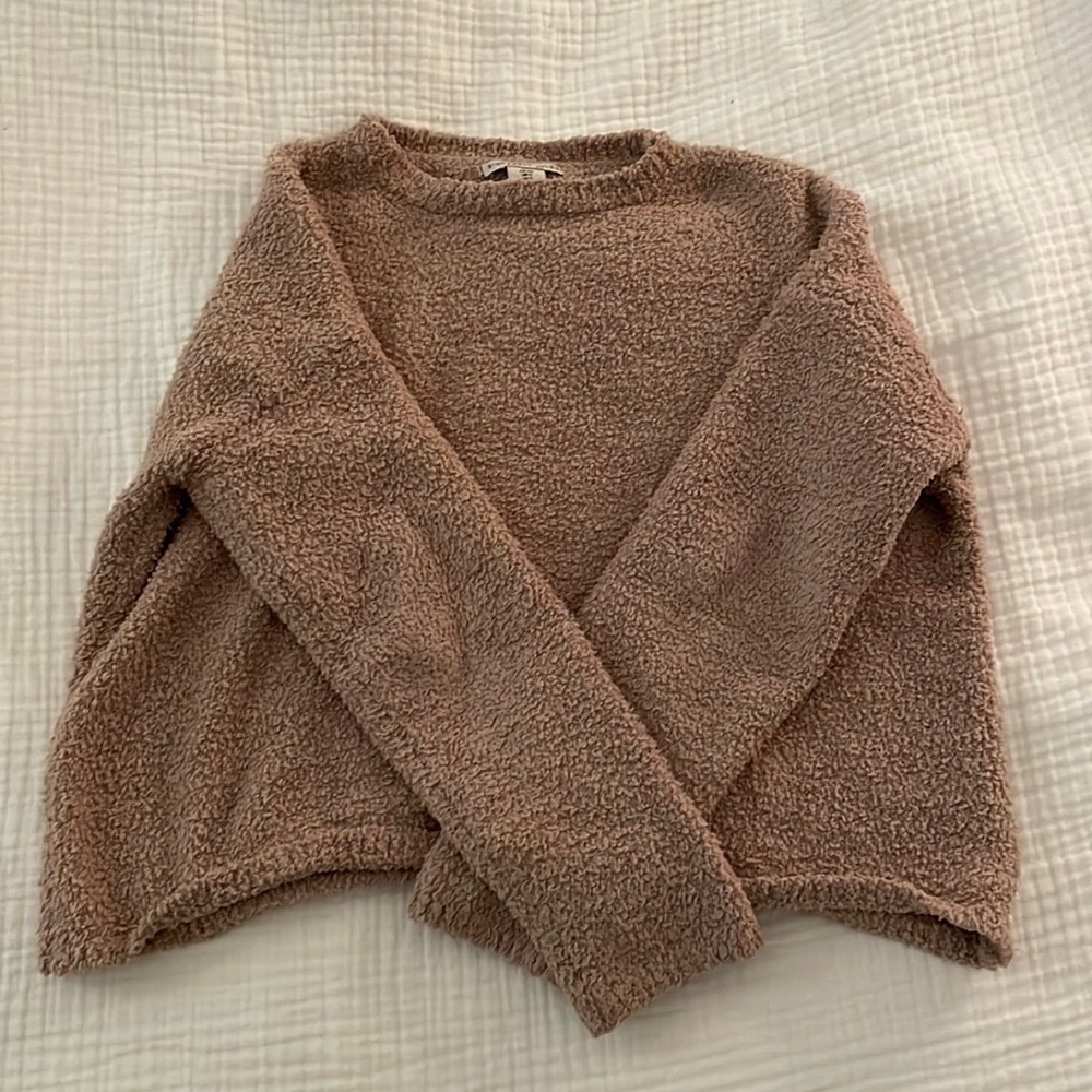Light Brown/Pink Sherpa Crewneck